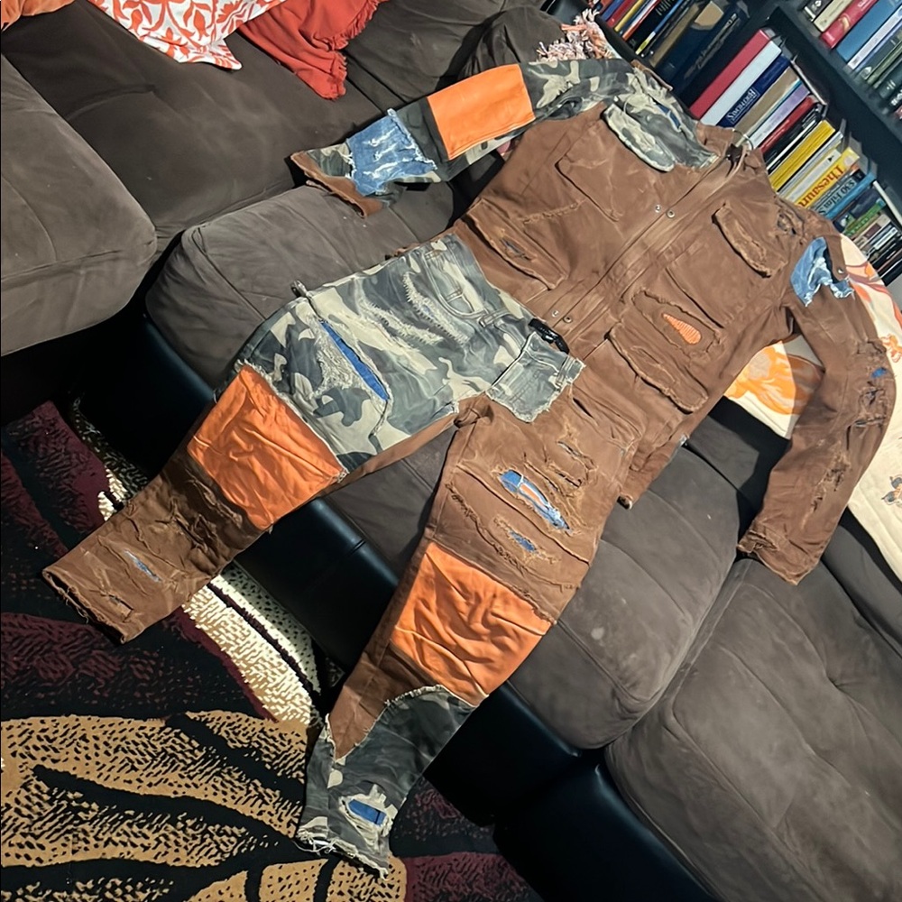 Jordan Brown and Orange Military Field Jacket with Utility Design